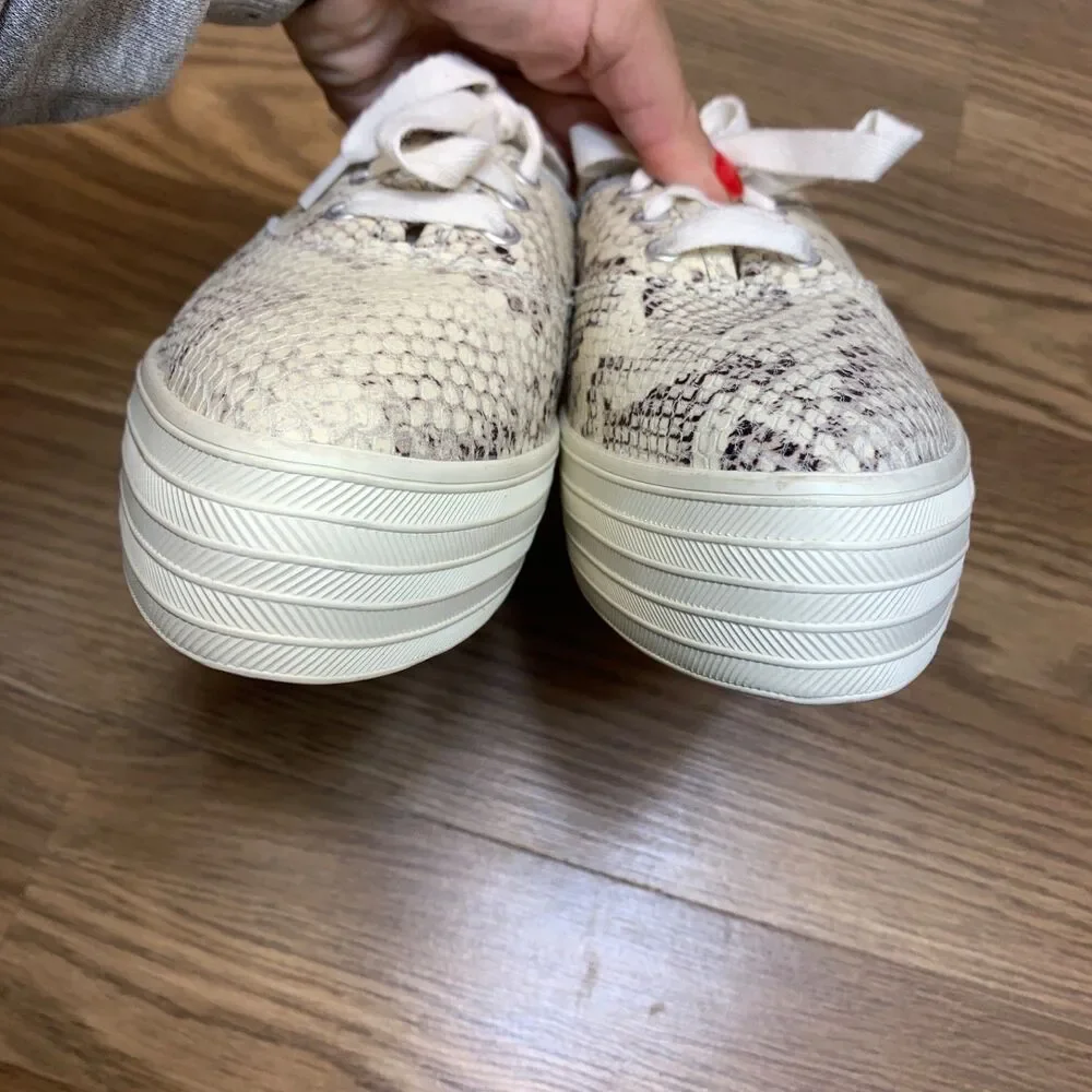 Keds Womens Triple Kick Sneakers Platform Shoes Snake Print Leather Lace Up 7‎